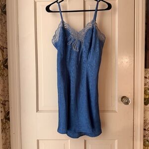 Vintage Adonna Blue Satin Lace-Trim Chemise